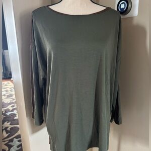 Chicos nwt size 3 boat neck suede trim Olive Green 3/4 Sleeve Top